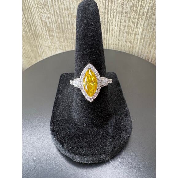 None and/or Unknown Jewelry - New 5ct Citrine Marquise & White Moissanite 925 Silver Ring